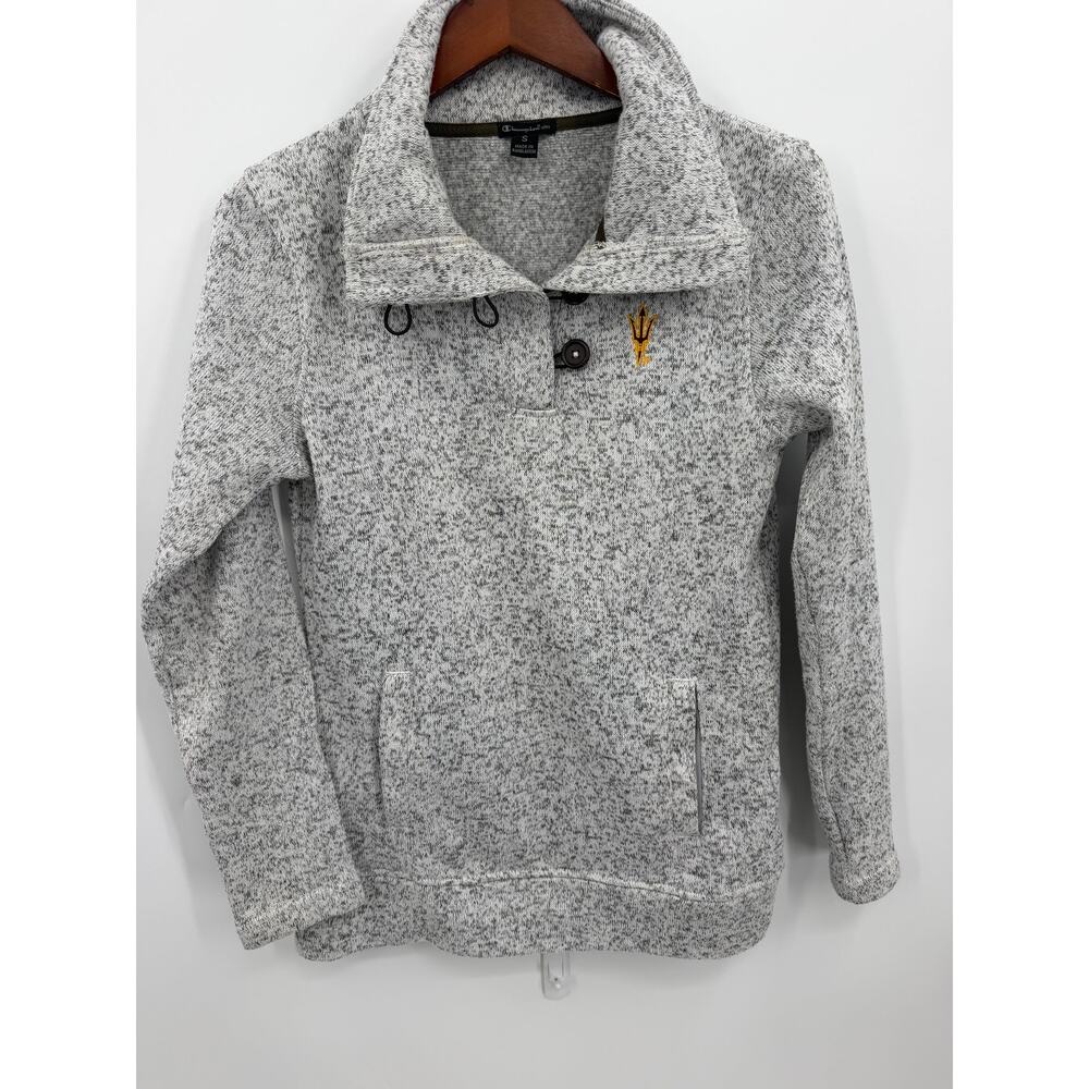 Champion Elite ASU Sun Devils Gray Marled Button Pullover Sweater Womens Small - Picture 5 of 9
